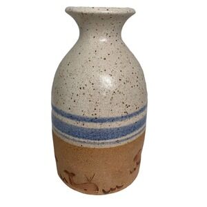 Studio Art Pottery Whale Vase Salt Glaze Blue Stripe 6”